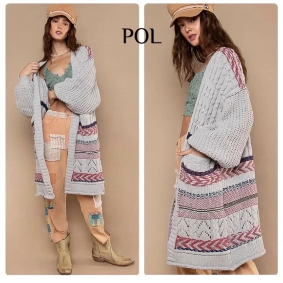 POL Boho Chunky Knit Cardigan Sweater-Sz Small - Picture 3 of 5
